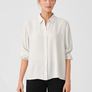 NWT Eileen Fisher IVORY Silk Georgette Crepe Classic Collar Shirt